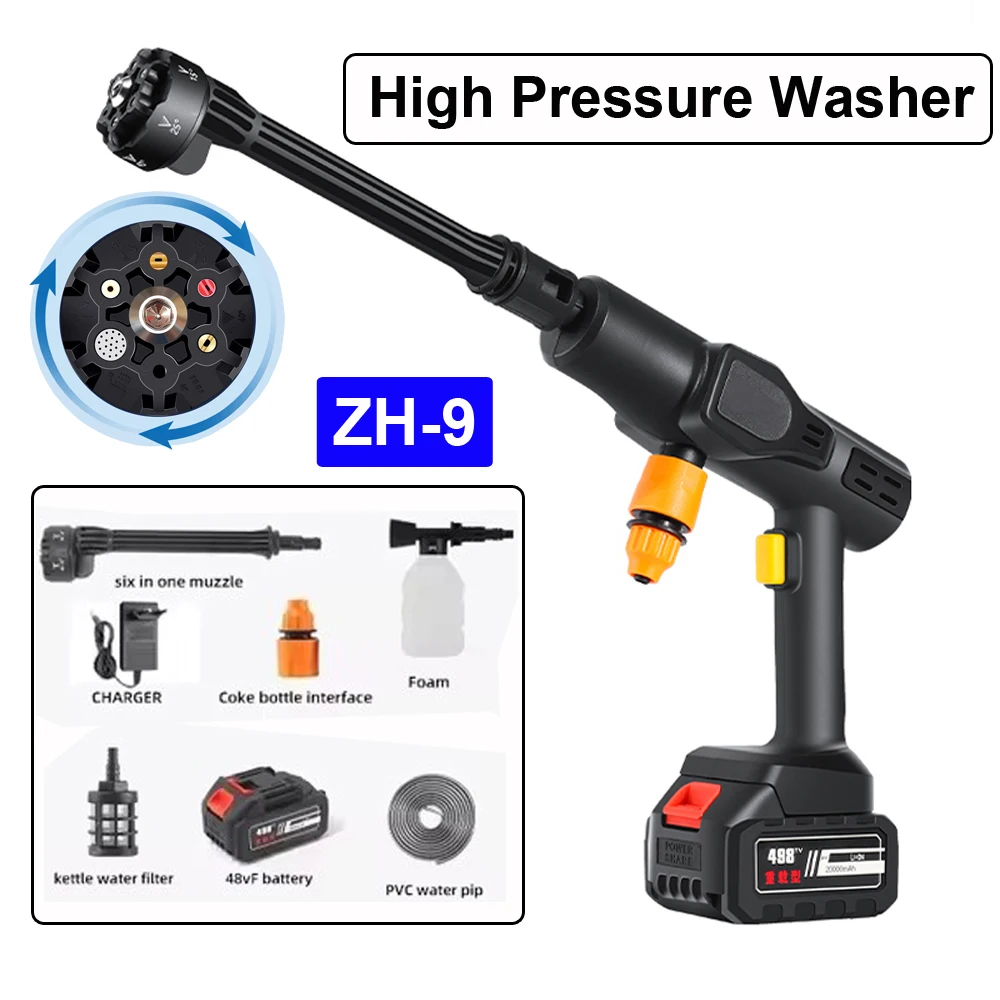 

Portable High Pressure Washer 6-in-1 Nozzle Foam Generator Water Gun for Car Cleaning Garden Watering 10000mAh/20000mAh