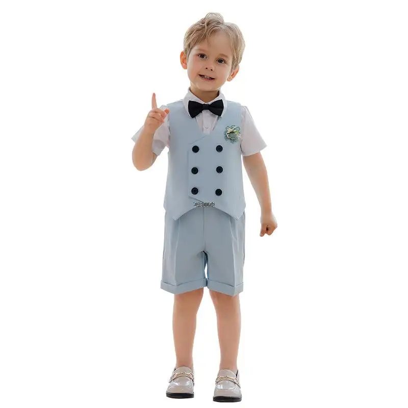 

NewBorn Boys Vest Pants Bowtie Photography Suit Child Formal Wedding Dress Baby Kids Performance Set Birthday Ceremony Costume