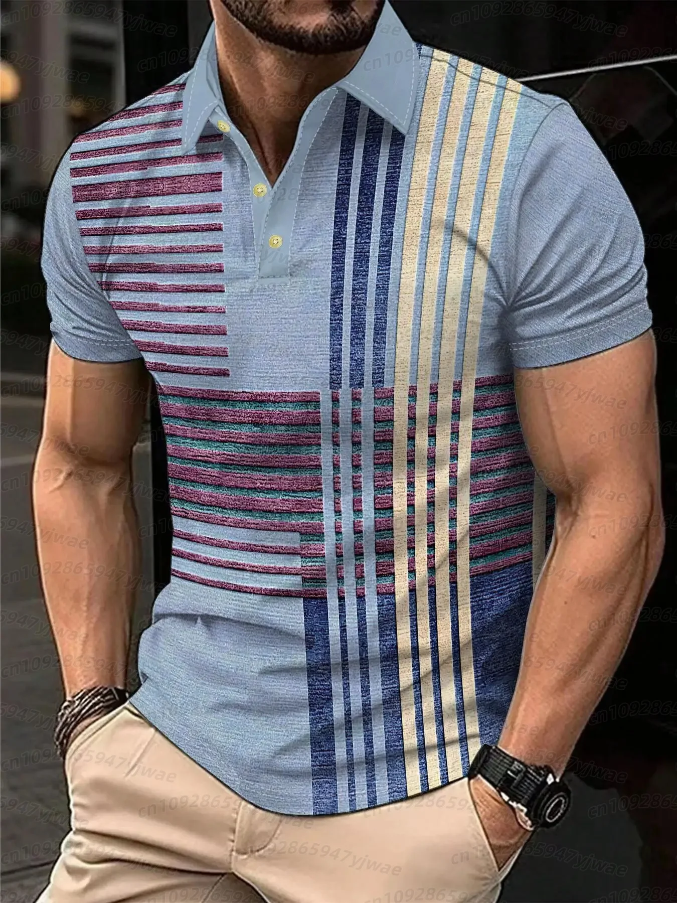 2026 Übergrößen Herren 3D Farbige Streifen Golf Poloshirt Einfaches Business Kurzarm Poloshirt mit Kragen Tägliches Party-Herren-Poloshirt – Detail 10
