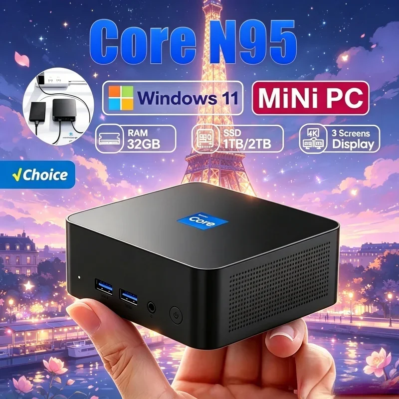 

Opalescent 2026 Dainty MINI PC Windows 11 Pro Core N95 16GB RAM 1TB SSD WIFI 6 BT5.2 4K HD Alert Permutation Gaming Home