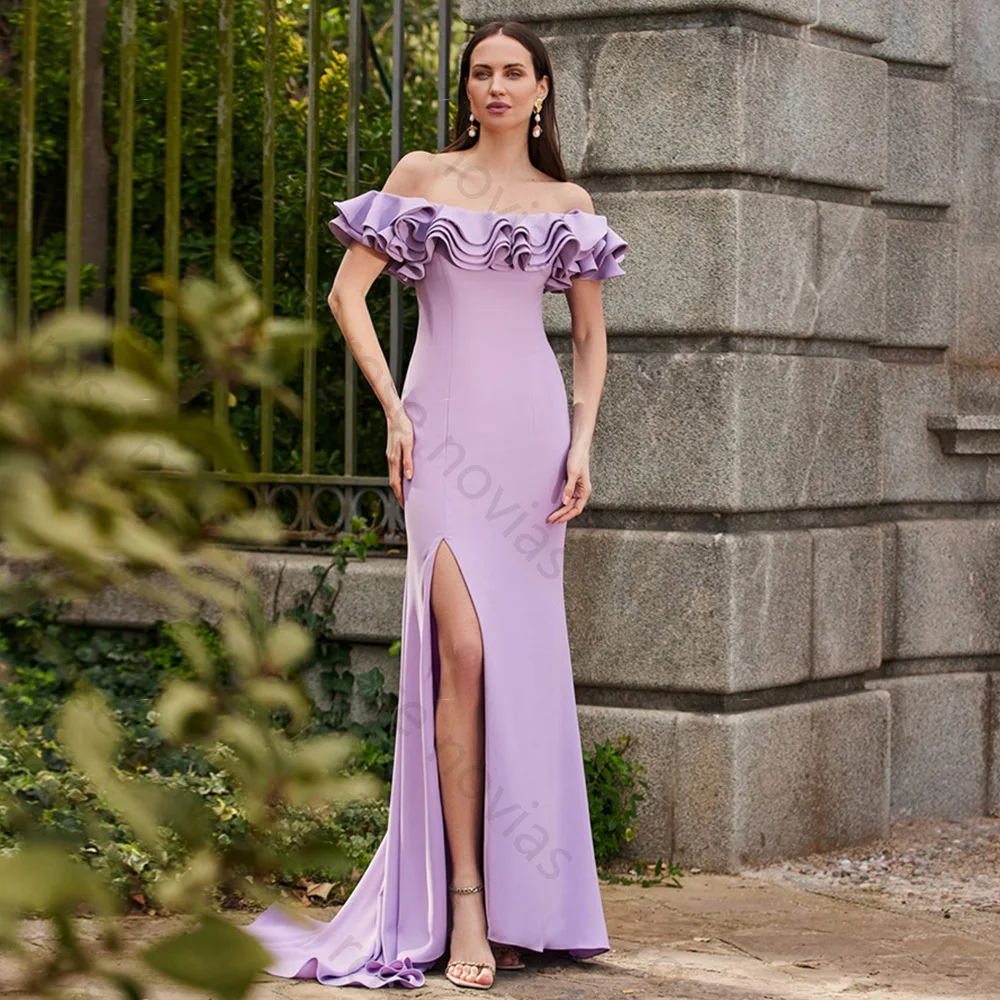 High Quality Evening Dresses Off the Shoulder Ruffle Side Split Mermaid Formal Party Gowns for Women Trumpet Simple Evening Gown