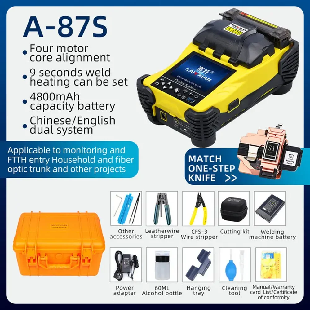 

fusionadora fibra optica A-87S Fully Automatic Mini Optic Fiber Fusion Splicer Splicing Machin FTTH Fiber Optic Tool Set