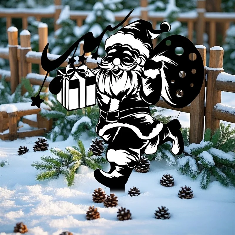 Christmas decorations Santa Claus garden stake decorative Christmas iron metal yard sign 1pc