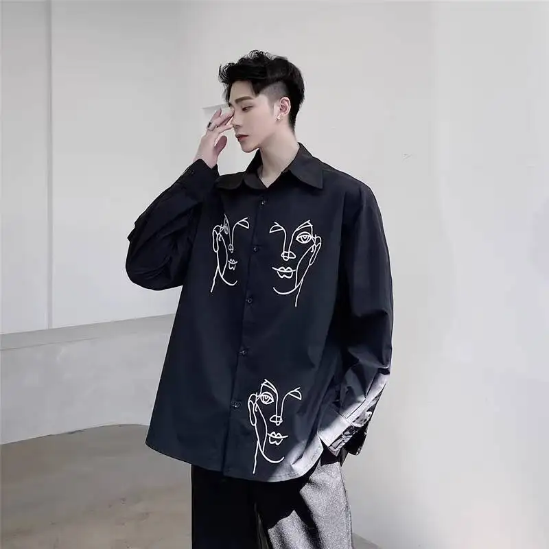 

SYUHGFA персонализированные мужские рубашки с лацканами и принтом, повседневная рубашка с длинными рукавами, однобортные свободные мужские топы, осень 2023 г.