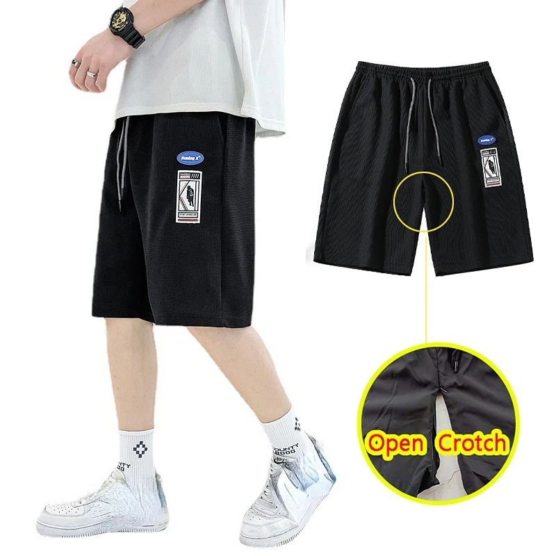 Man Sexy Open Crotch Pants Casual Cropped Shorts Korean Thin Crotchless Sweatpants Fashion Erotic Beach Clubwear Hidden Zippers