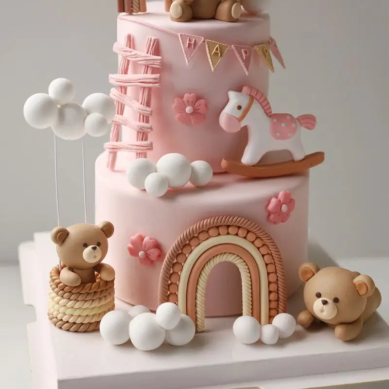 Weicher Ton-Rosa-Bär-Kuchenaufsatz Geburtstagstorten-Deko Kinder-Bärenfigur Geschenk Babyparty 1. Geburtstagstorte Hochzeitsdekoration – Detail 2