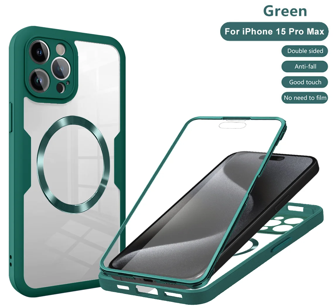 360 doppelseitige, vollständig schützende magnetische Handyhülle für iPhone 15 14 12 13 11 Pro Max 16 Plus mit Displayschutzfolie, klare Abdeckung – Detail 12