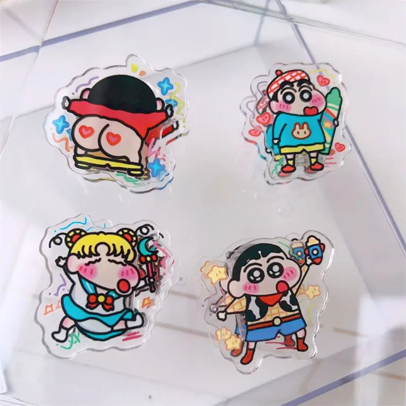 New Cute Cartoon Bandai Handheld Multifunctional Storage Clip Crayon Shin Chan Anime Double Sided Acrylic Note Holder Pp Clip