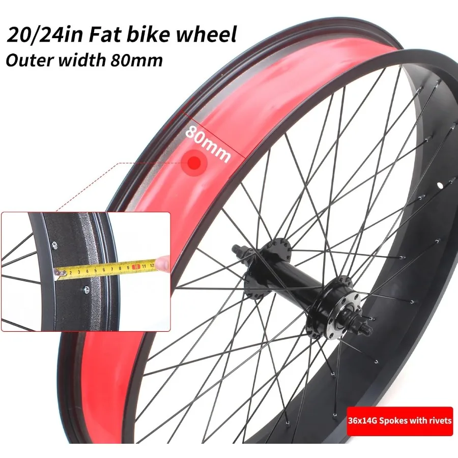 20インチ/24インチ/26インチ×4.0ファットタイヤバイクホイールセットディスクブレーキスノーバイク前後輪ソリッドシャフト135mm/195mm 36Hハブビーチバイク