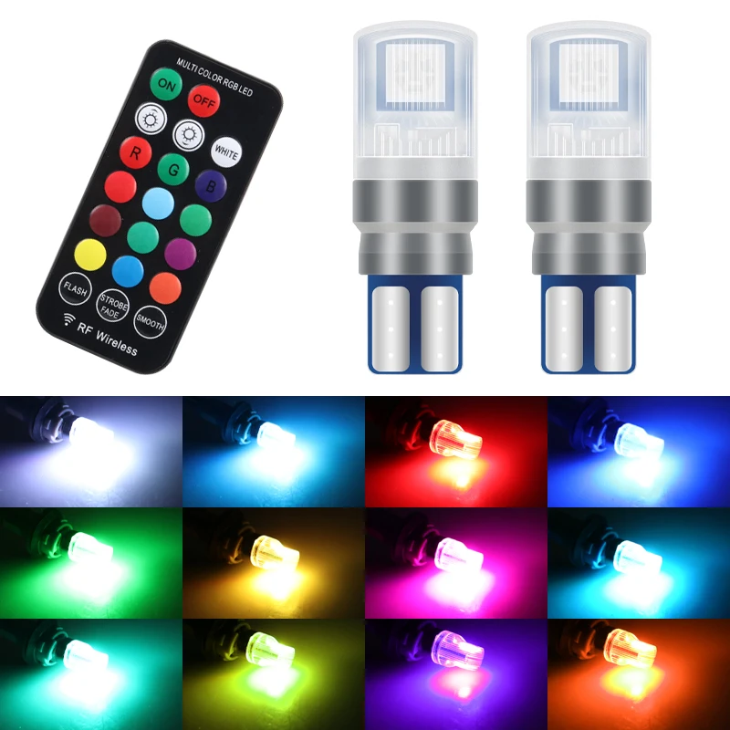 T10 W5W RGB LED 5050SMD 194 168 Car Wedge Side Light with Remote Auto Interior Reading Dome Light Multicolor RGB LED Strobe Bulb