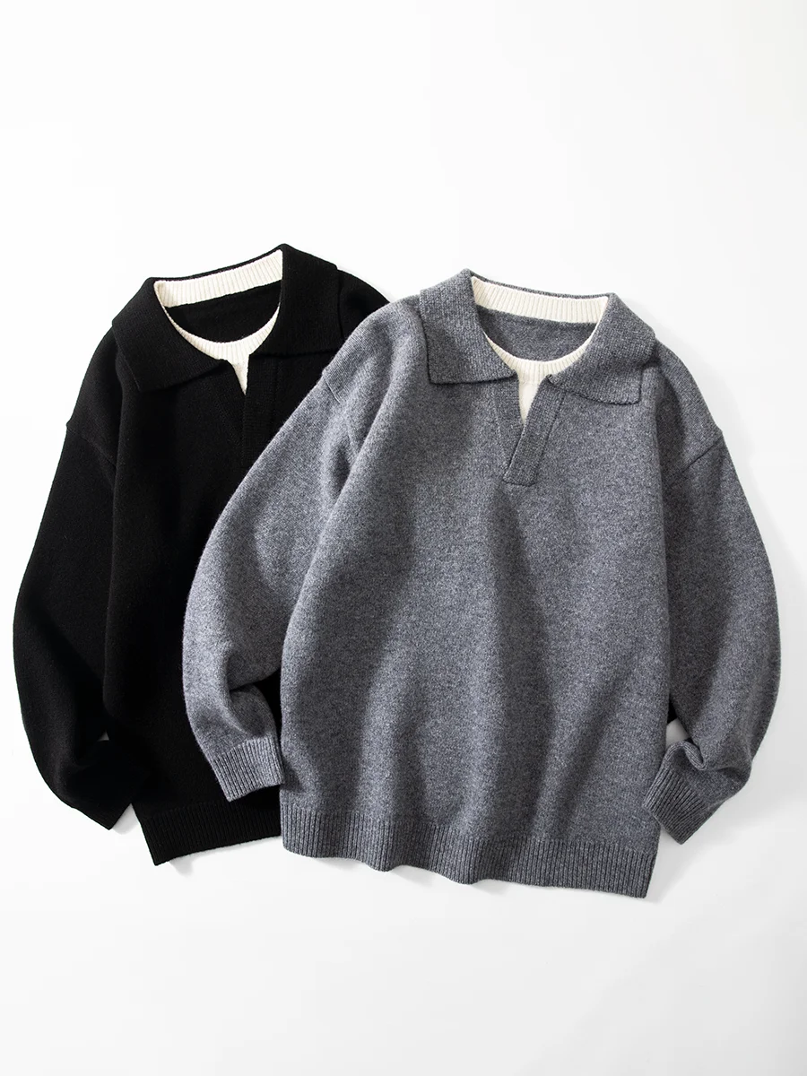 

Men's Heavyweight Wool Sweater Casual Faion Warm Knitted Outerwear Fake Two-Piece Sle with cher Collar Autumn Wi...