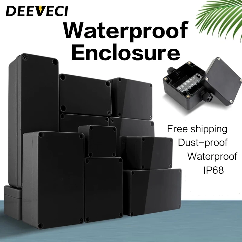 Black ABS Plastic IP67 Waterproof Box Outdoor Splash Proof Terminal Box Outdoor Monitoring Power Button Junction Boxes DIY