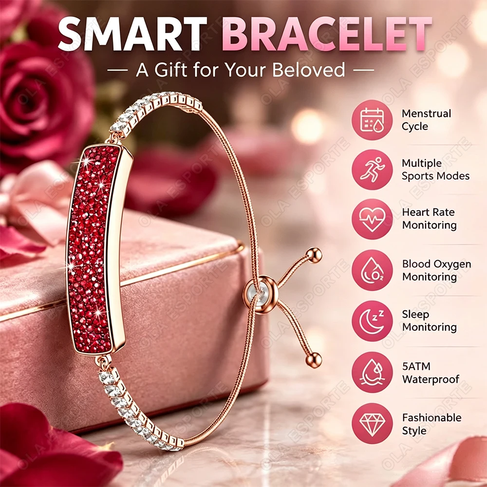 Luxury Crystal Smart Bracelet Women Jewelry Health Tracker SpO2 Heart Rate Stress Monitor Waterproof Ladies Smartband Gift H10