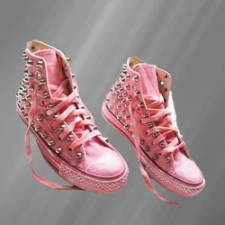 Large size rivet hip hop punk show canvas shoes handmade custom men and women couples comfortable casual sneakers 35-44