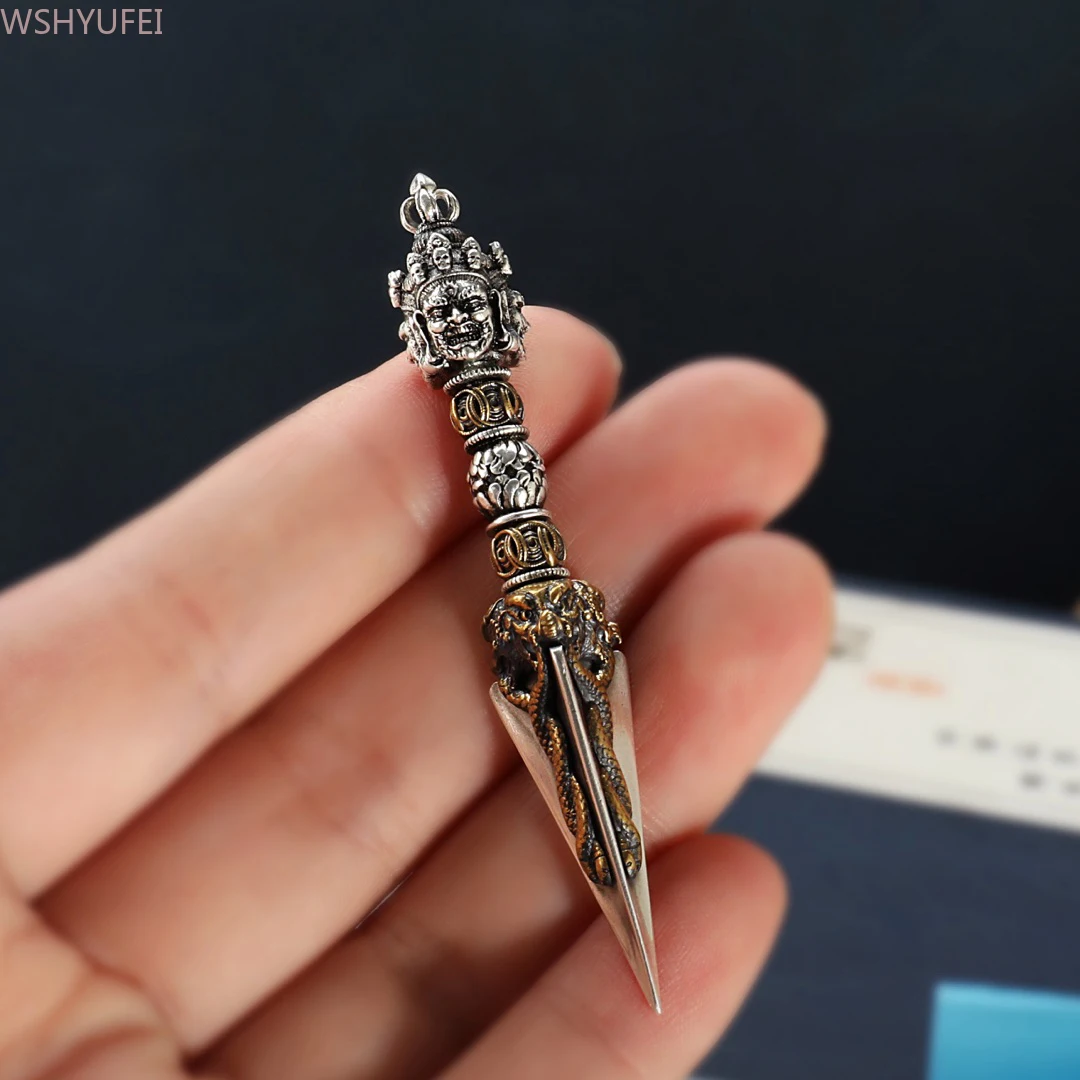 Nepal Copper+Silver Puma Vajra Stake Pendant Vajra Stick Pendant Rotatable FENG SHUI Home Decor Buddha Statue