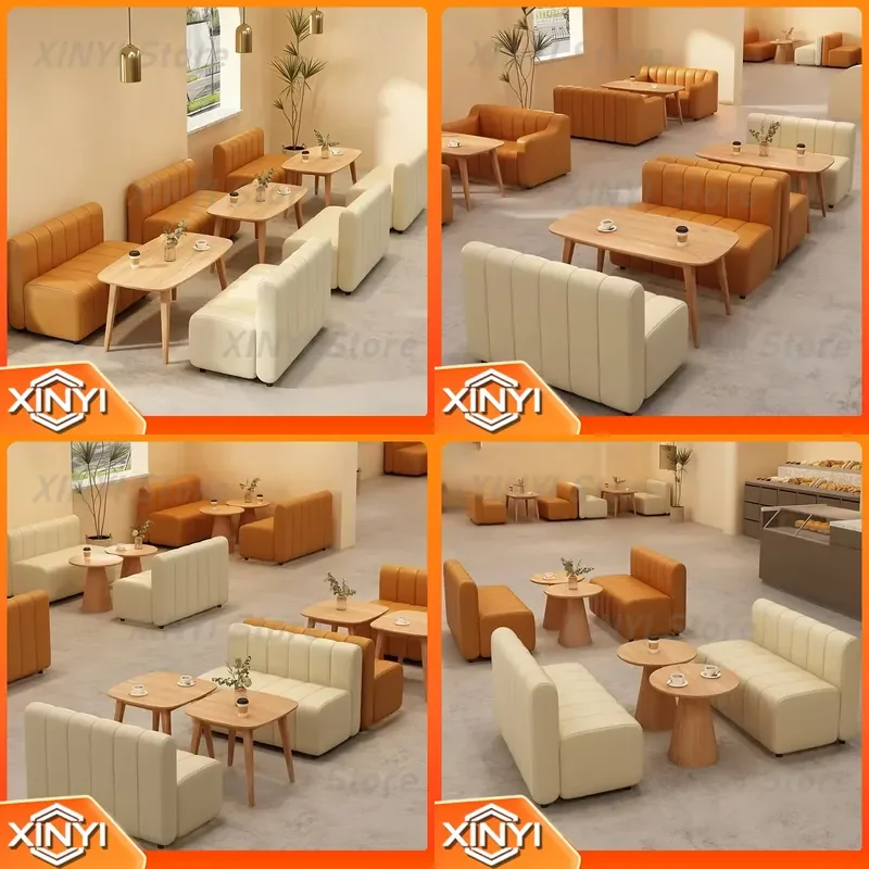 Commercial Booth Sofa Set for Coffee Shop Milk Tea Dessert Shop Lounge Seating Furniture Comfortable Sponge Chair Table