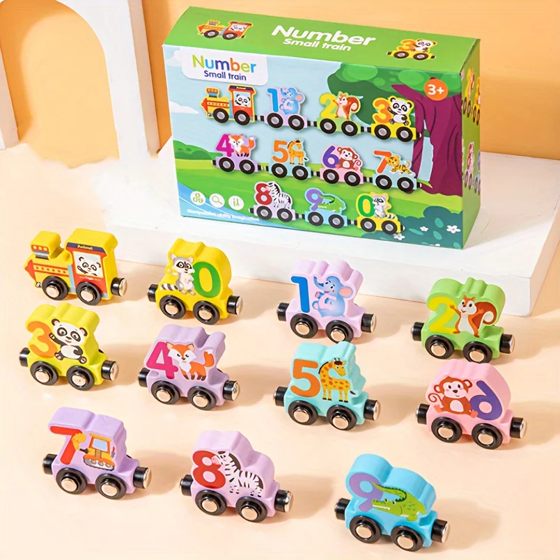 Conjunto de quebra-cabeça de trem magnético de madeira: design colorido de desenho animado, melhora o aprendizado precoce e as habilidades cognitivas