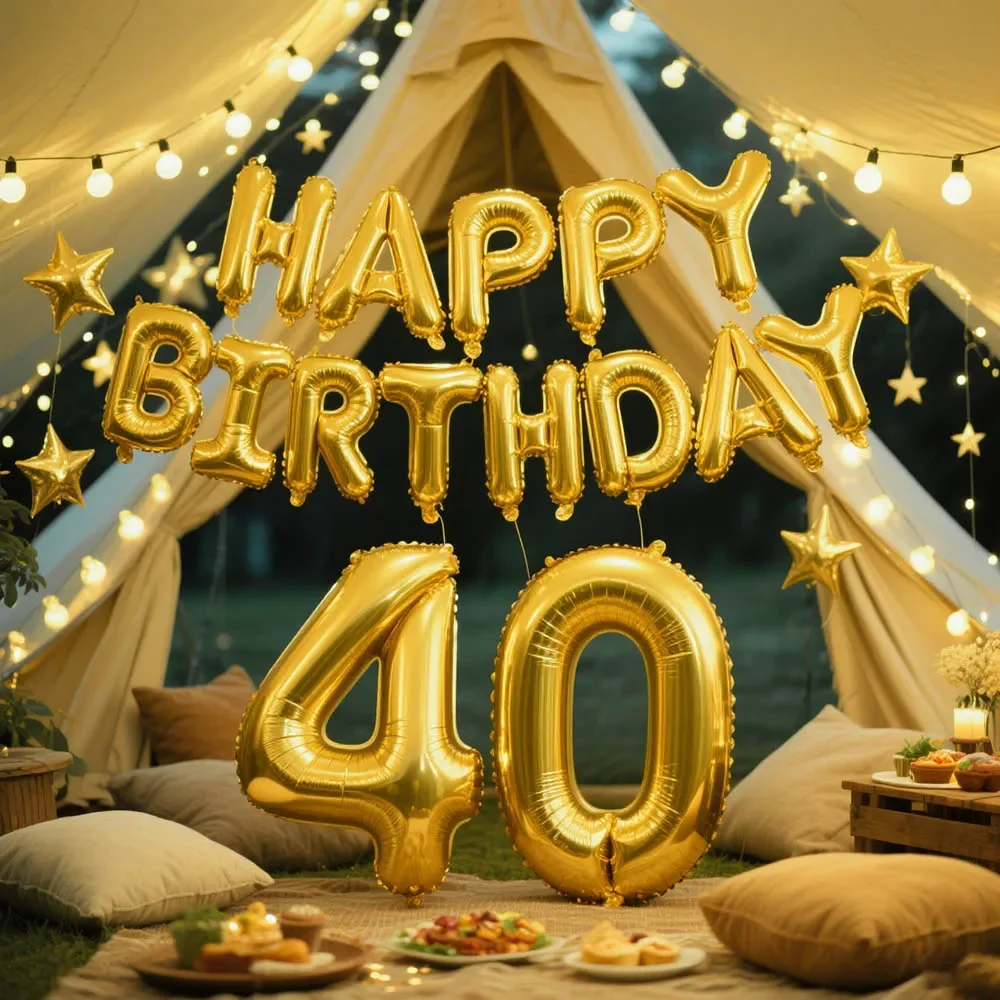 Gold Happy Birthday Number Foil Balloons  Kids Party Decoration Boy Girl Man Women 10 11 12 15 18 25 30 40 50 60 Year Old