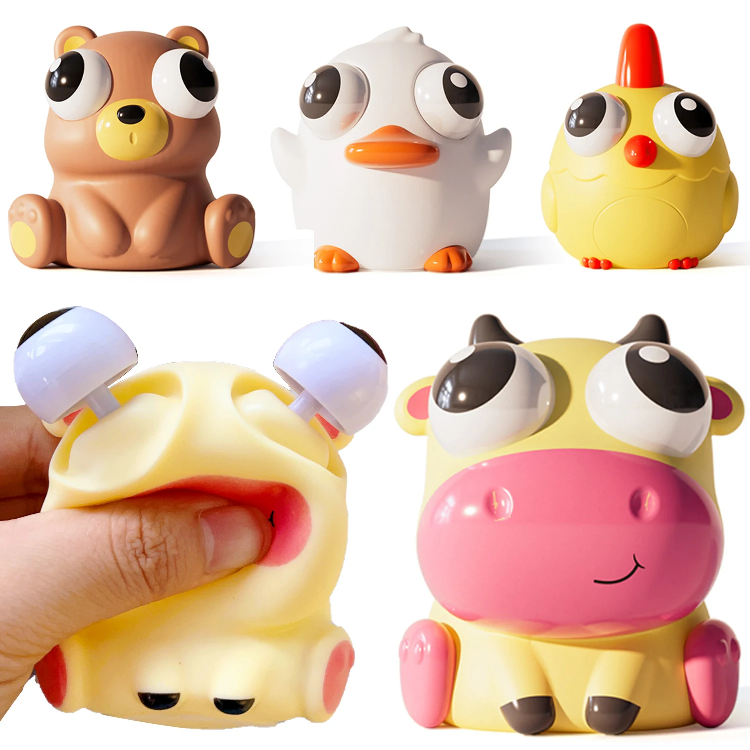 Cartoon Animals Pinch Eye-popping Toy TPR Children's Finger Action Toys Cute Novelty Dolls Decompression Toys To Relieve Anxiety