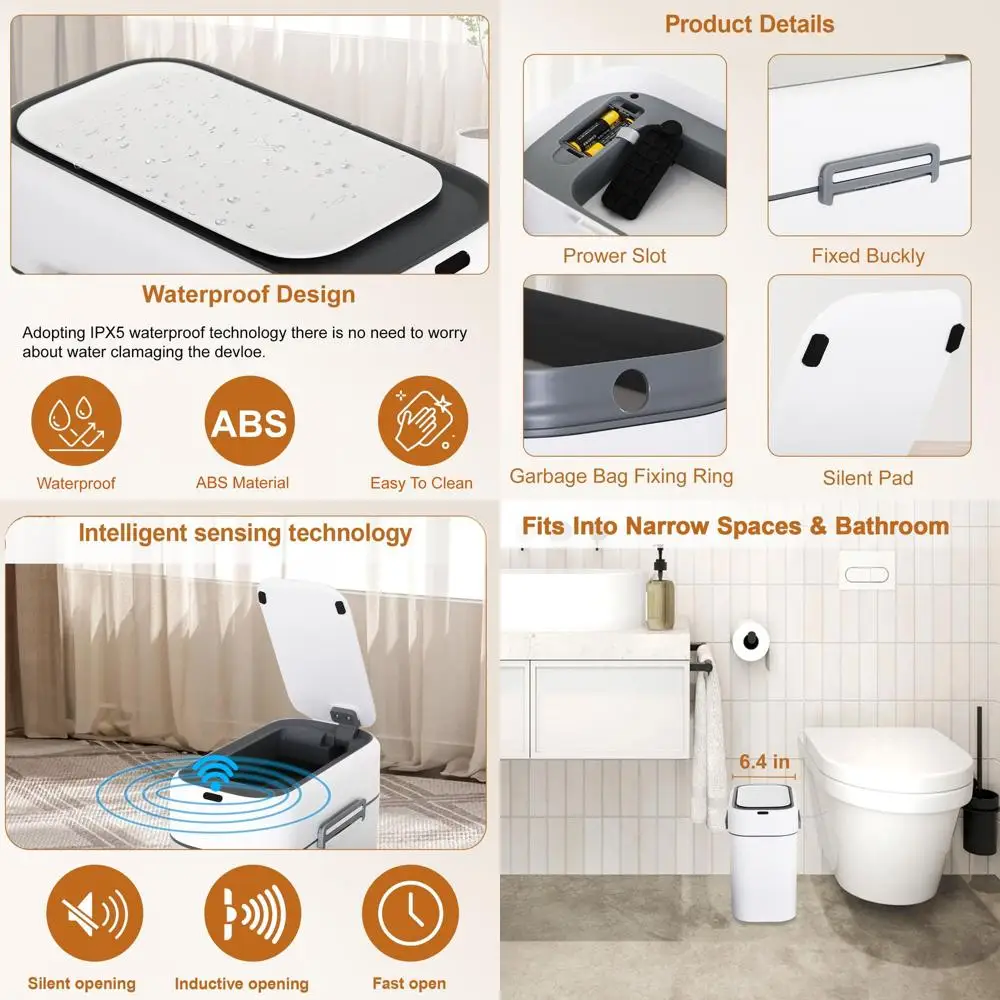 

Автоматический мусорный бак с датчиком — тонкий пластиковый контейнер емкостью 2,2 галлона для дома, офиса и спальни (1 упаковка)