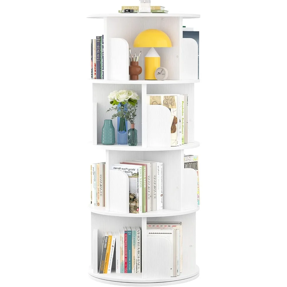 

Rotating Bookshelf, Small Corner Bookshelf for Small Space, 360 Display 4 Tier Floor Standing Bookcase Storage Rack