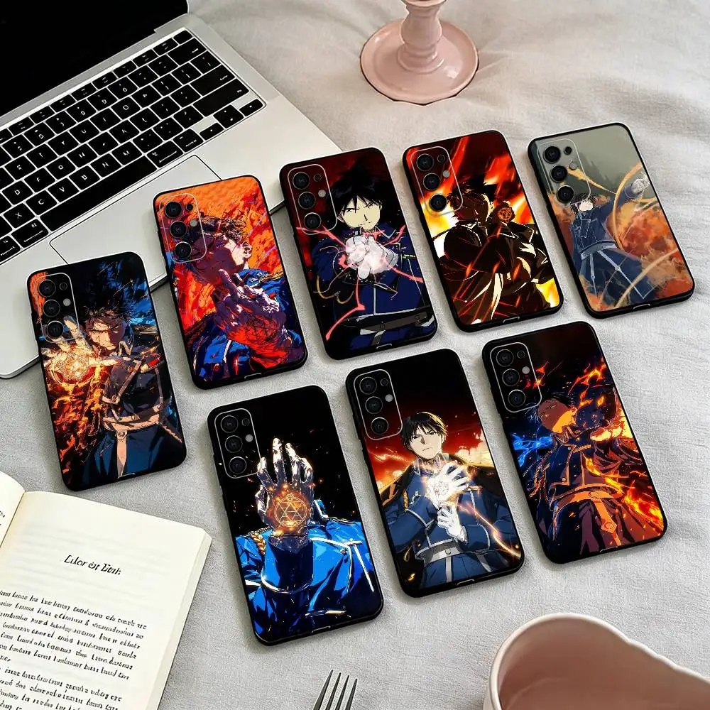 Funda de Silicona Negra Suave con Diseño de Fullmetal Alchemist para Samsung S25, S24, S21, S22, S23, S30, Ultra, S20, Plus, Fe, Lite