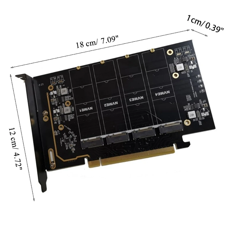 1PCS PCIe X16 to .2 NVME Card 4 Port Controller Expansion Card PCIe Adapter Card