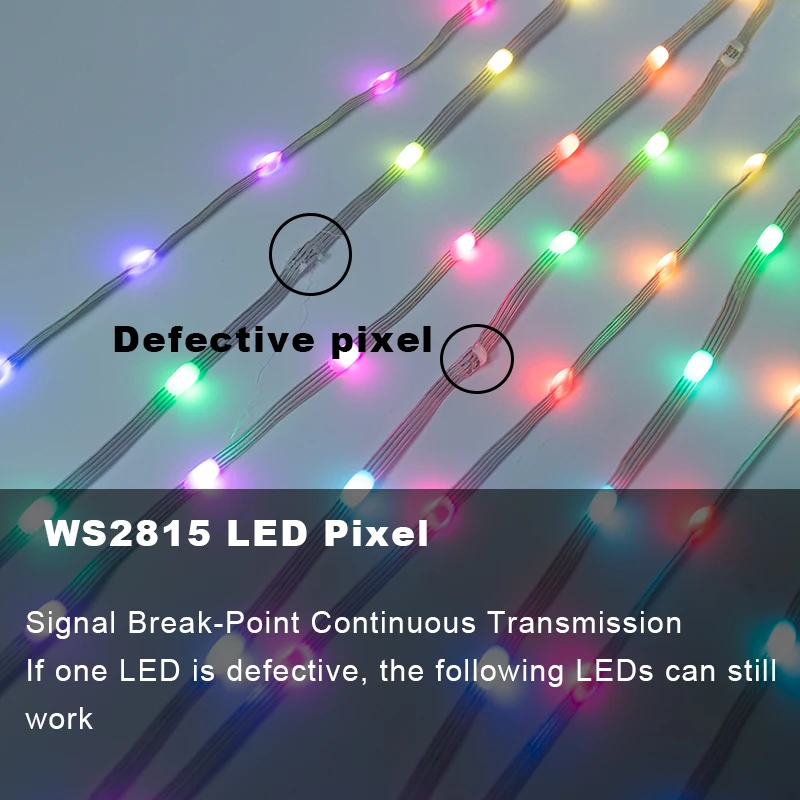 Luz de píxel de semillas WS2815 de 12V, 4 pines con cable de datos de respaldo, direccionable individualmente, RGB, Color mágico de ensueño, luces