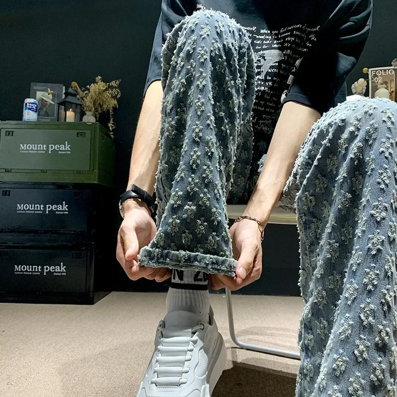 

Американские жаккардовые джинсы в стиле ретро с весенне-осенним дизайном, брюками Vibe, прочными и красивыми расклешенными брюками для пар.