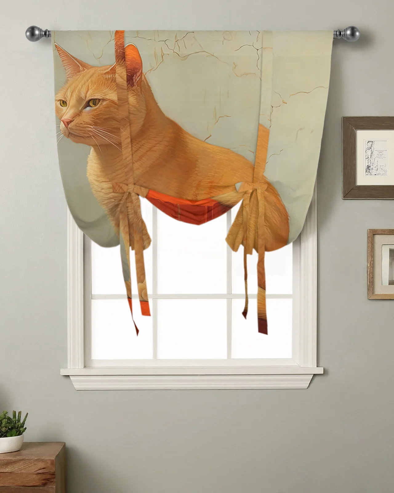 Cat'S Tattered Walls Window Curtain for Living Room Home Decor Blinds Drapes Kitchen Tie-up Short Curtains