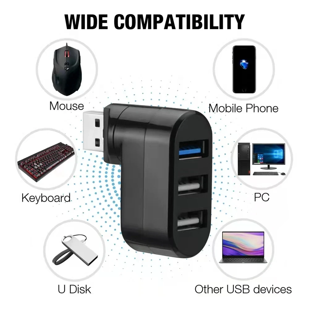 3 Port Multi 2.0 Usb Hub Mini Usb Hub High Speed Rotating Splitter Adapter For Laptop Notebook For Pc Computer Accessories