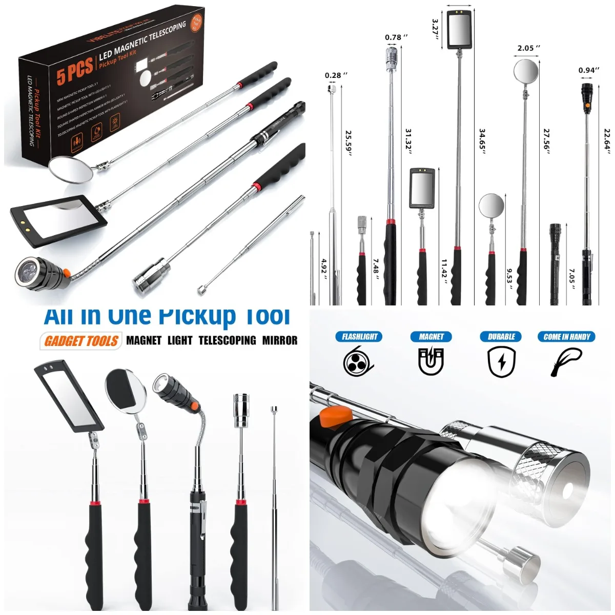 

Телескопический магнитный инструмент со стержнем 1 фунт и 15 фунтов, поворотное зеркало на 360 градусов, светодиодный фонарик — рождественские подарки для мужчин и мальчиков-подростков