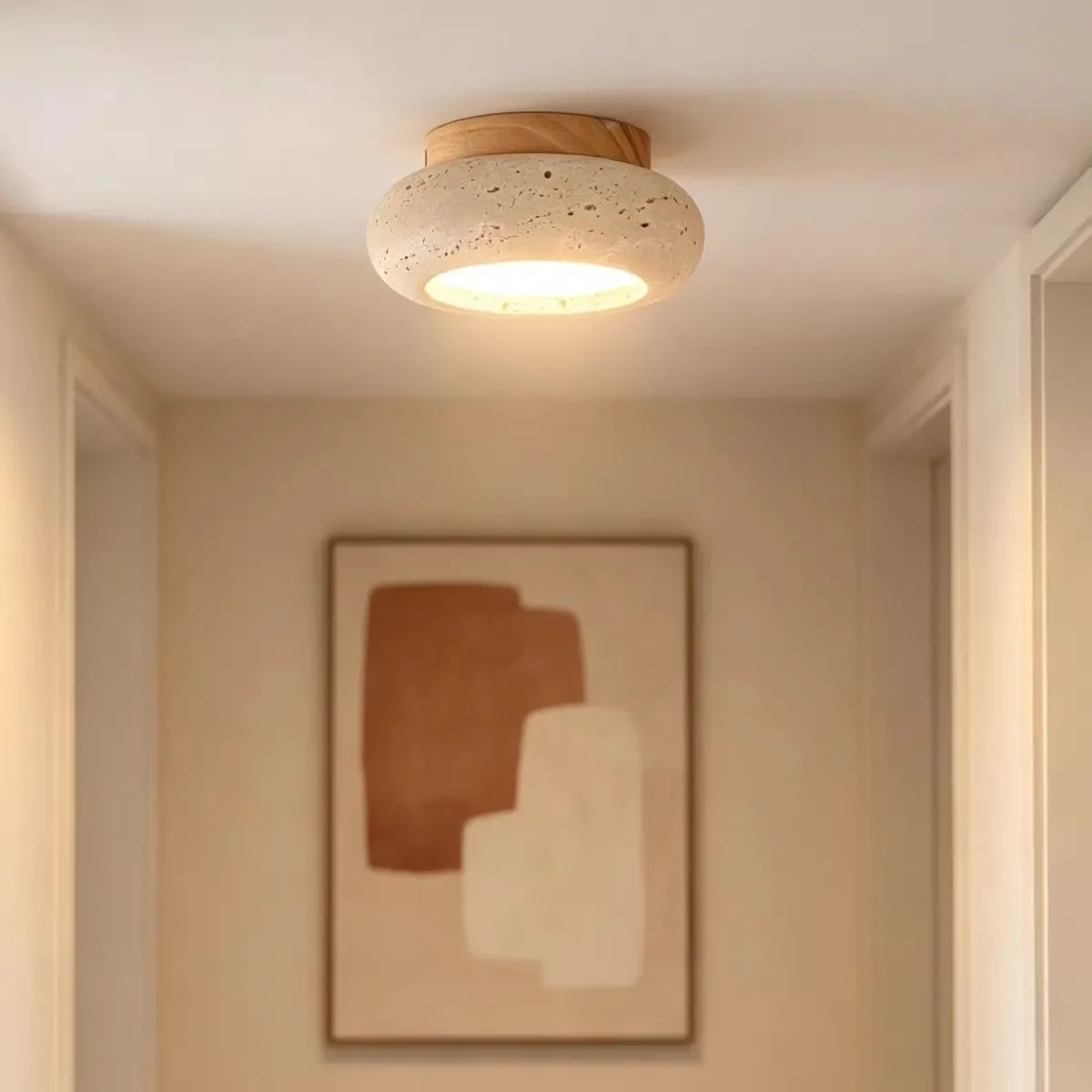 Wabi-sabi Style Retro Travertine Corridor Ceiling Light Aisle Ceiling Lamps for Balcony Cloakroom Stone Indoor Lighting Fixtures