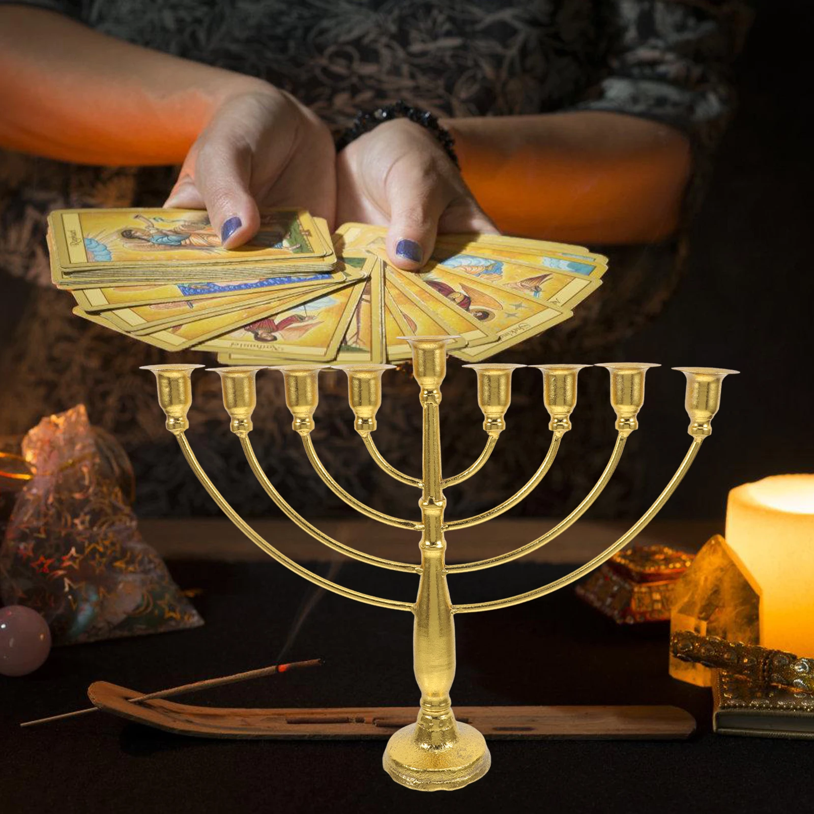 

Vintage Metal Holder Nineheaded Candelabra for Table Fireplace Desktop Decor Retro Pillar Stand Home Ornament