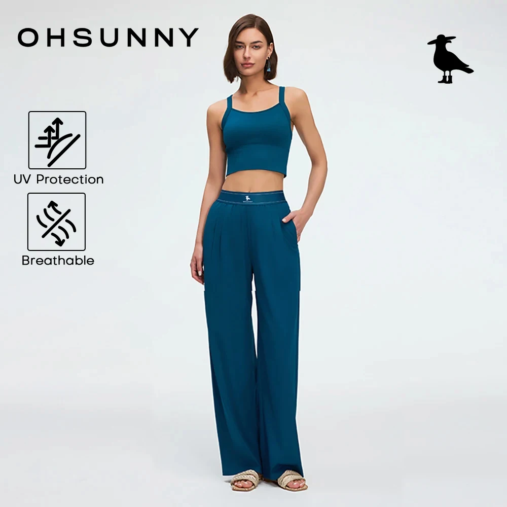 

OhSunny Baggy Long Pants Women Stretchy Wide Leg Pants,Sun Protection Trousers with Pocket,Breathable/Quick Dry for Sport Casual