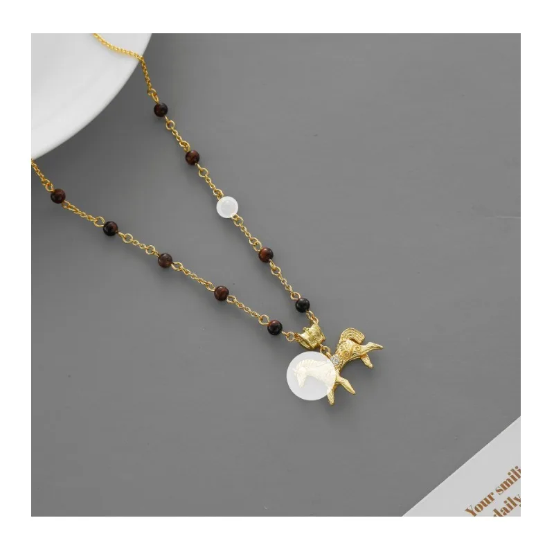 

Year of The Horse Limited Edition Tiger's Eye Stone Necklace New Year's Simple Temperament High-end Retro Niche Pony Clavicle Ch
