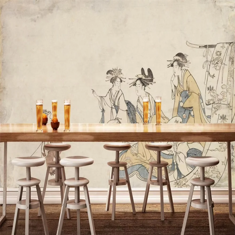 Custom Japanese ancient painting kimono beauty Wallpaper Modern wallpapers for Living Room Sofa TV Background Mural Wall paper