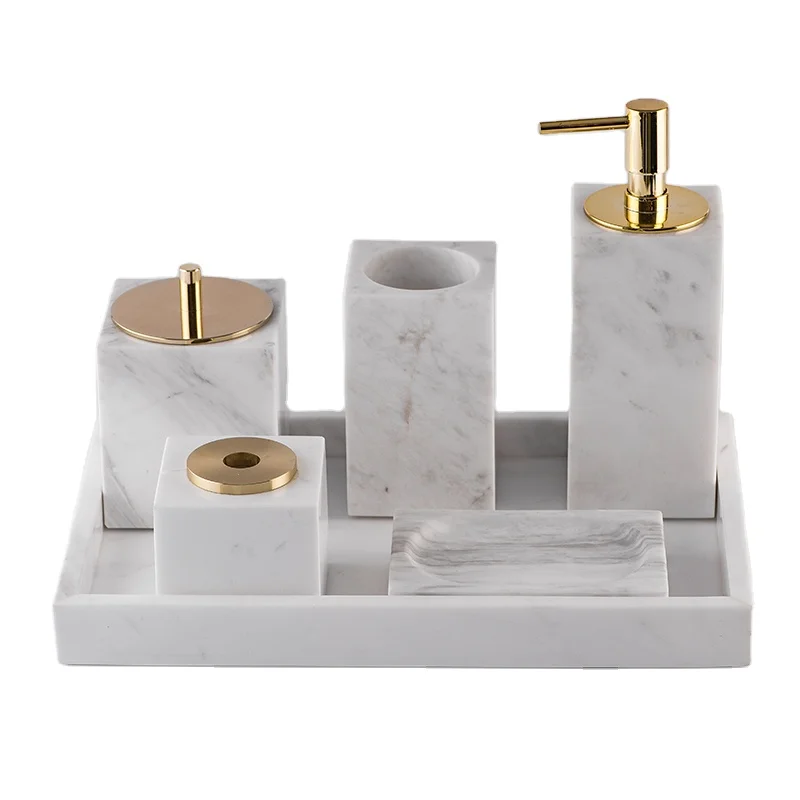 

Marble Nordic Bathroom Aromatherapy Bottles Cotton Box Lotion Bottle Tray Modern Bathroom Wash Six-Piece Set