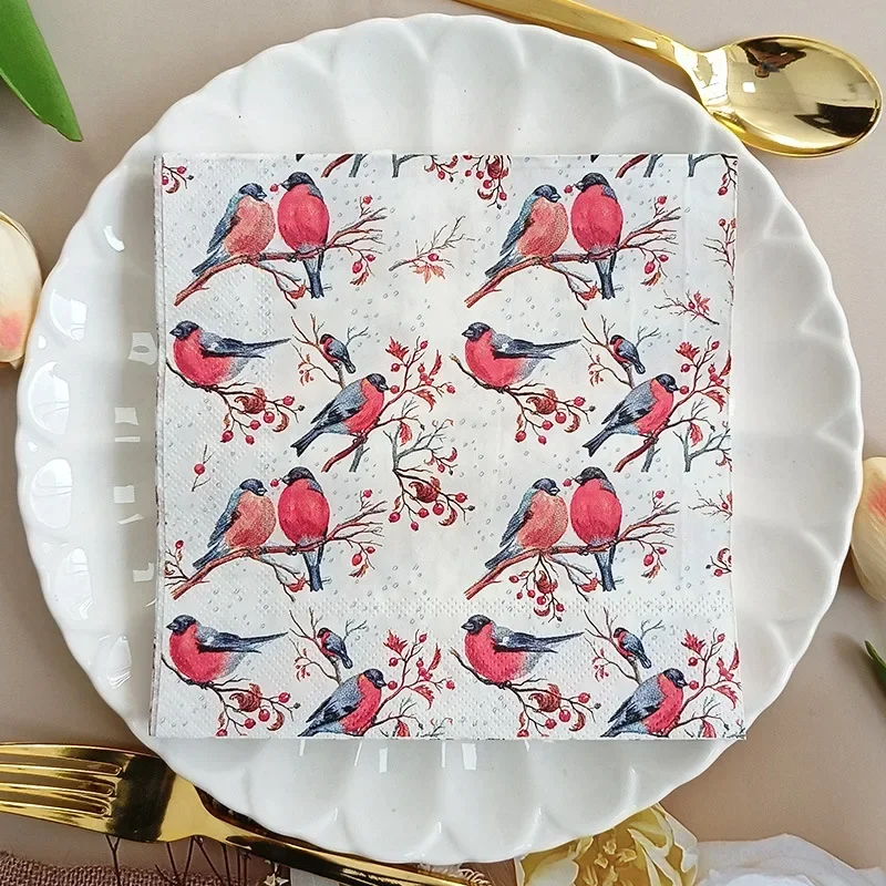 10/20pcs 33cm 2-Ply Colourful Printed Napkins Red Magpie Branch Disposable Wine Glass Flower Paper Placemat DIY Decoupage