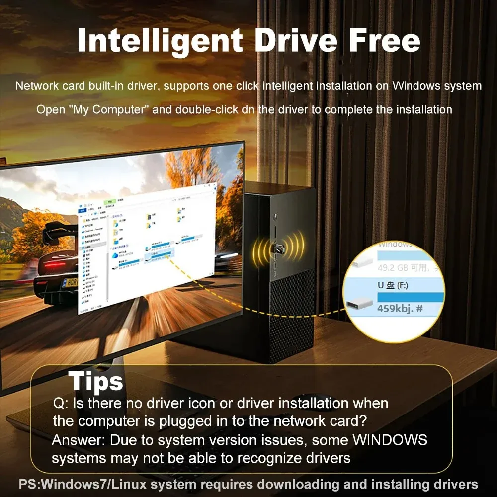 AX900 USB WiFi 6 بلوتوث 5.4 محول 2 in1 دونغل ثنائي النطاق 2.4G & 5 جيجا هرتز USB WiFi شبكة لاسلكية USB Wlan استقبال سائق مجاني