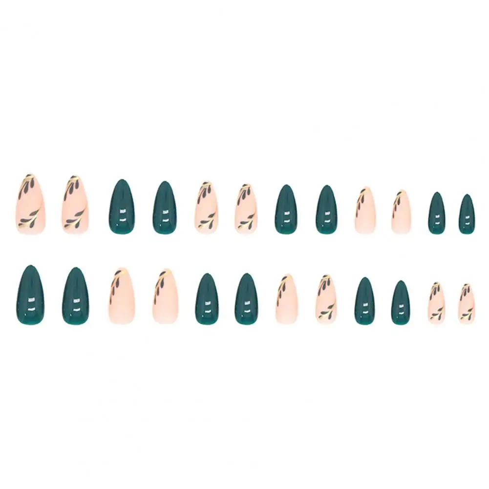 Fake Nails Minimalistic Sweet Green Leaf Fake Nails Easy to Apply Remove for Women's Anti-break Nail Supply Easy to Put on Nails