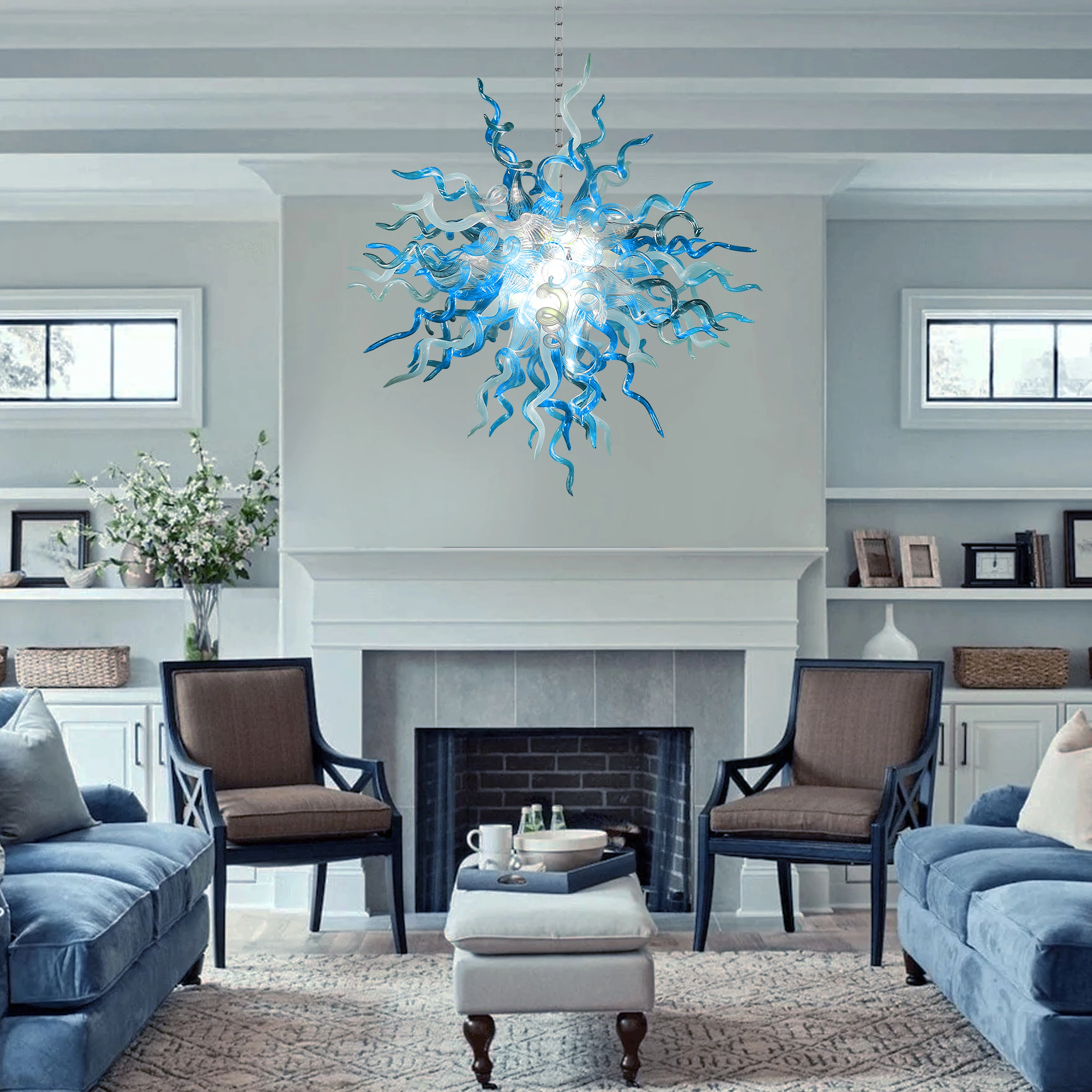 Luxury Blue Chandeliers Month Blown Glass Chandelier Fixture Home Decor Ocean Glass Lamps Living Room