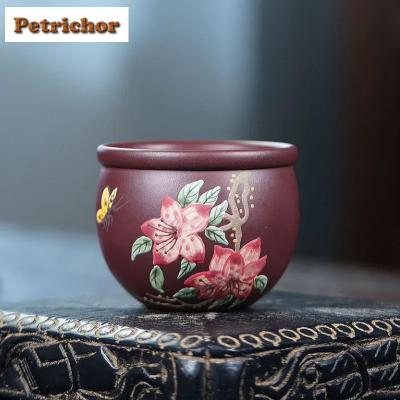 

220ml Yixing Zisha Butterfly Flower Teacup Creative Tea Bowl Sample Tea Cup Tea-tasting Fragrance Cup Chazhan Master Cups Craft
