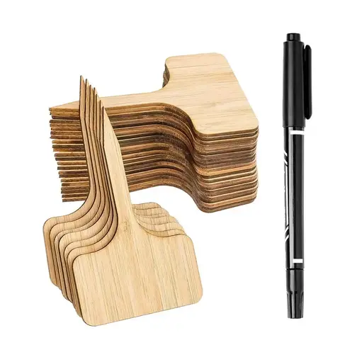 10 st/set T-typ bambu växtetiketter trä miljövänliga växtskyltar trädgårdsmarkörer för bonsaifrön krukväxter blomma verktyg 10 best sales bonsai-frö - №8