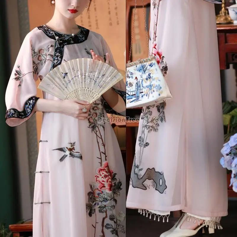 2024 new Chinese style traditional oriental women vintage dress elegant party big sleeve floral cheongam oriental hanfu dress