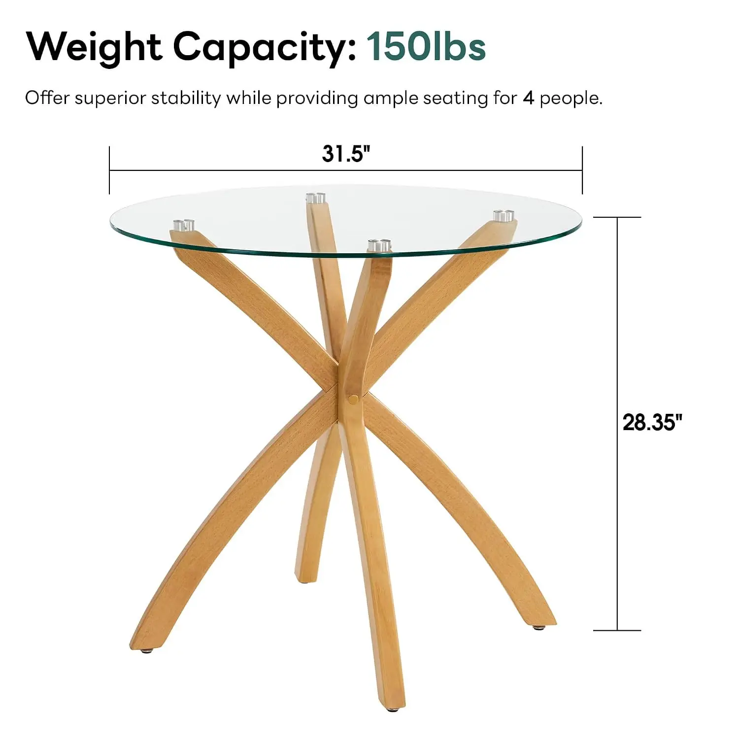 Small Glass Dining Table 2-4 People 31.5