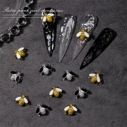 10Pcs Bee Alloy Nail Art Decors Shinny Punk Rhinestone Retro Jewelry Cute Gold Silver Insects Metal Nails Art Charms Accessories