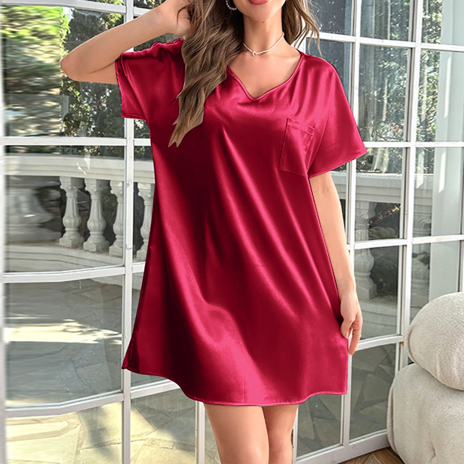 Women's Ice Silk Pajamas Women's Thin Home Service Long Nightdress Nightgown 2x