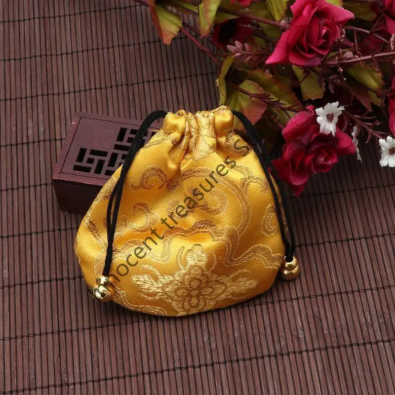 3XUA Bolsa joias brocado seda com cordão para presentes Bolsa moedas Bolsa doces bordada