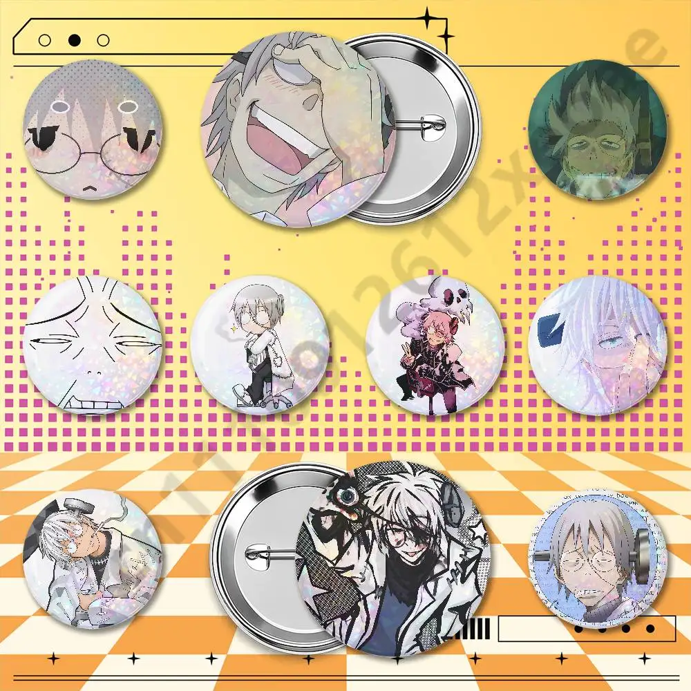 Franken Stein Soul Eater Round Holographic Brooch Badges 25/32/44/58/75mm Anime Cosplay Game Pins Backpack Hat Bag Accessories F